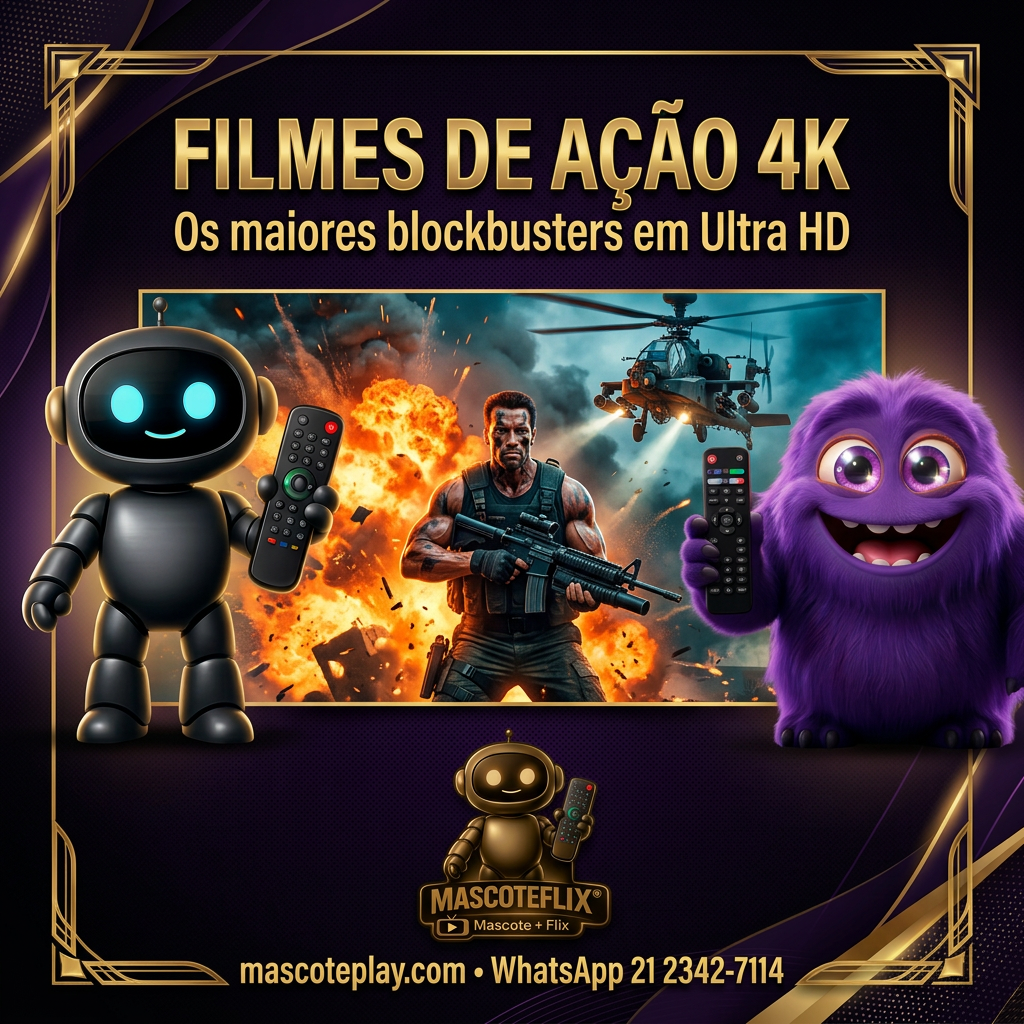 Filmes de Ação em 4K — Adrenalina e Aventura — Mascote Premium