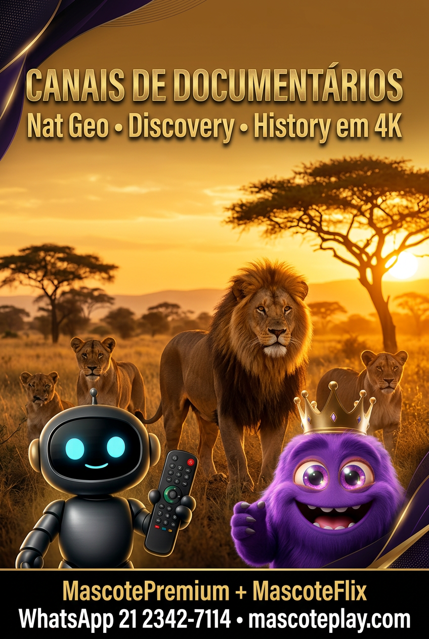 Canais de Documentários — Nat Geo, Discovery e History em 4K — Mascote Premium