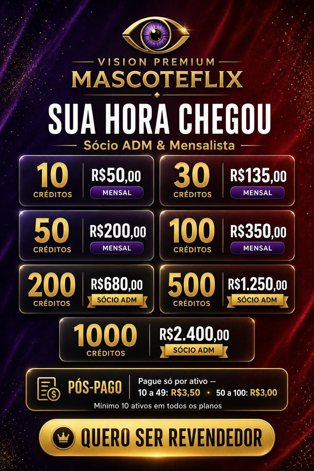 Tabela Oficial Sócio ADM & Mensalista — Vision Premium / Mascoteflix — cards