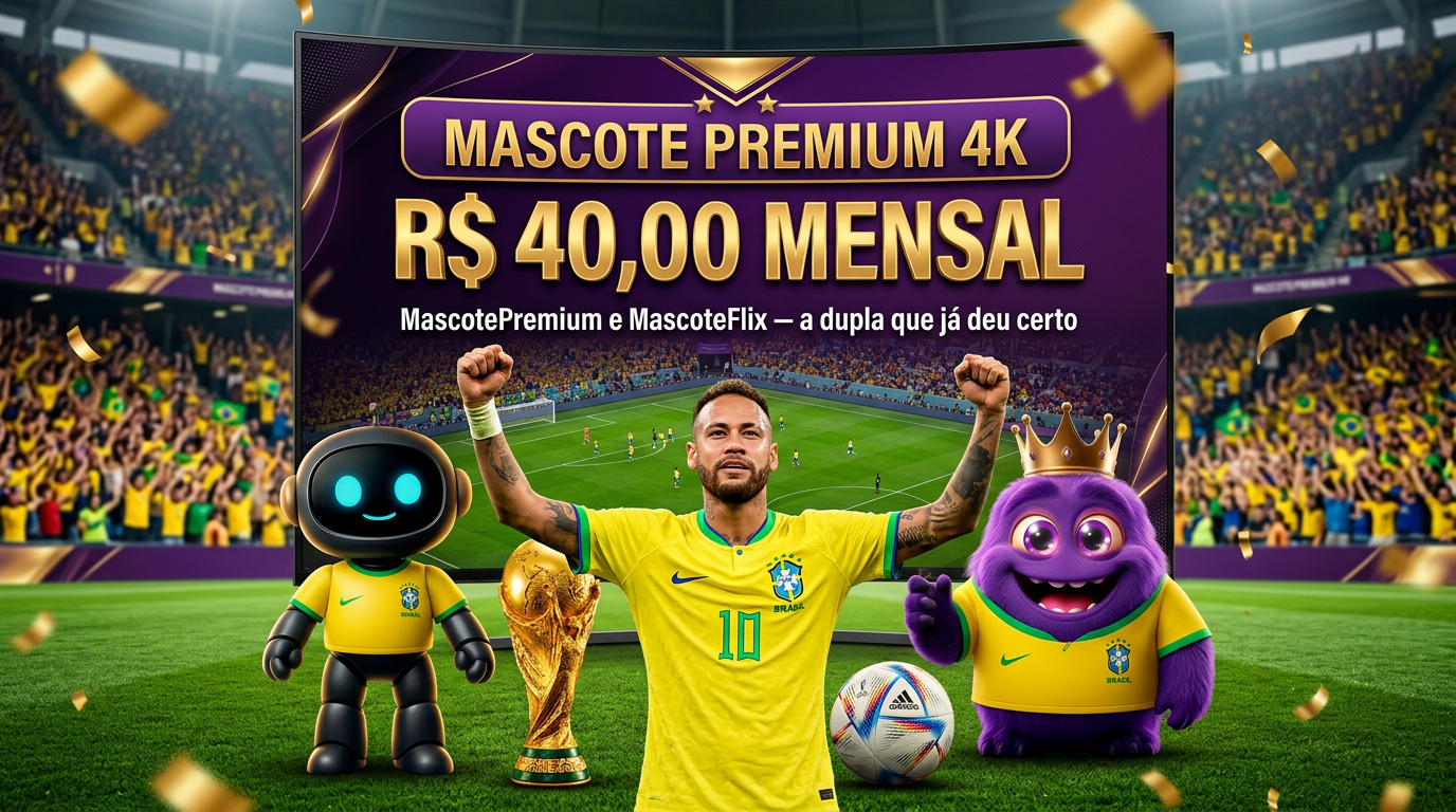 Mascote Premium 4K — R$ 40,00 mensal • 2 Telas 4K — Smart TV